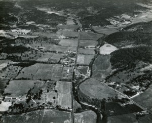 Aerial view of Whites Creek at intersection of Buena Vista Pike and Whites Creek Pike, mid 1950's